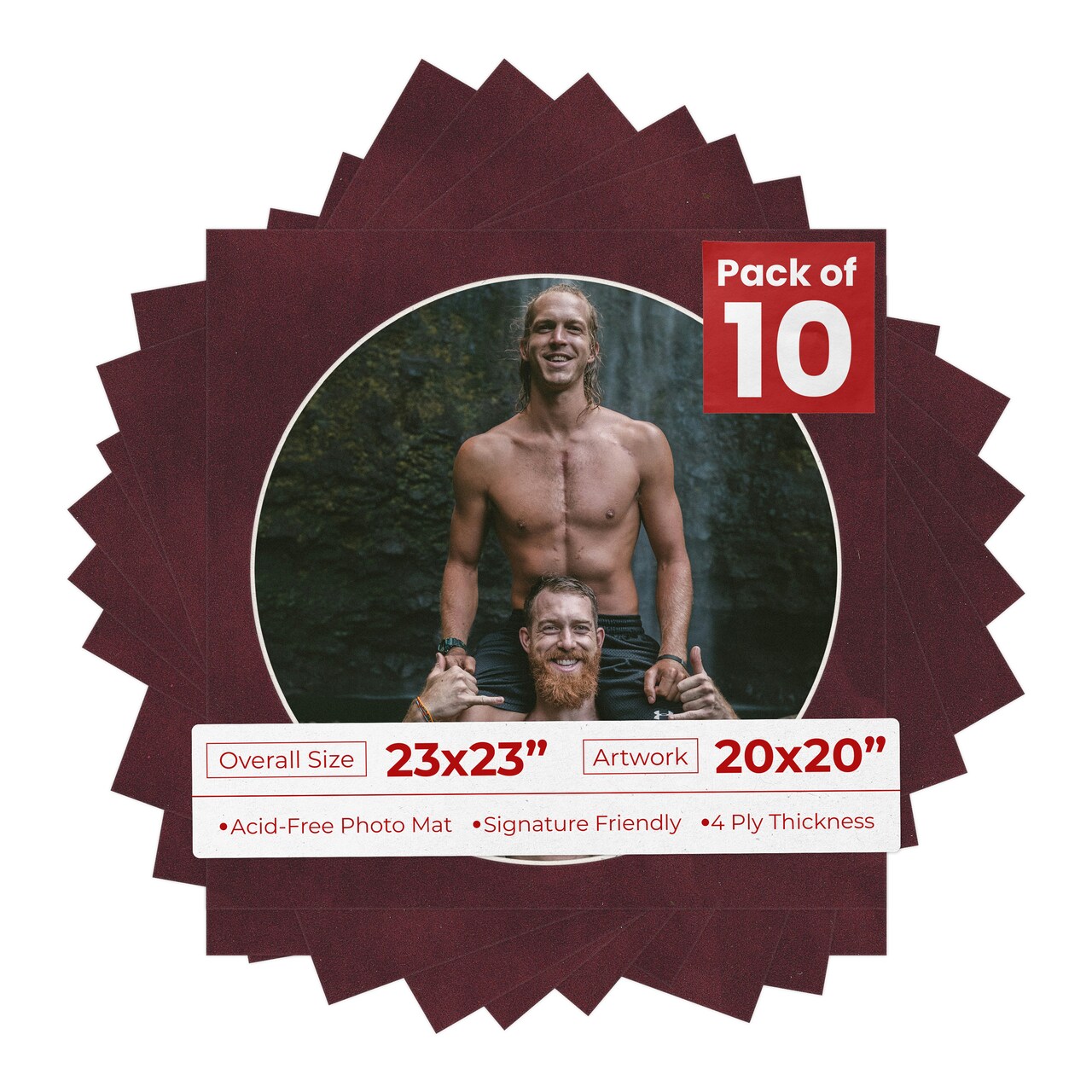 Dark Red Suede Mat Board for 23x23 Frames - Circle Opening for 20x20 Photos